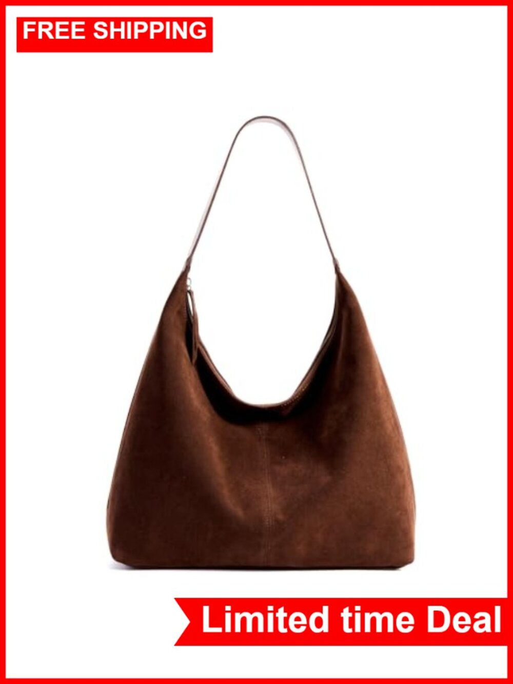 Slouchy Tote Bag 18L Casual Vegan Leather Crescent Hobo Zipper Bag